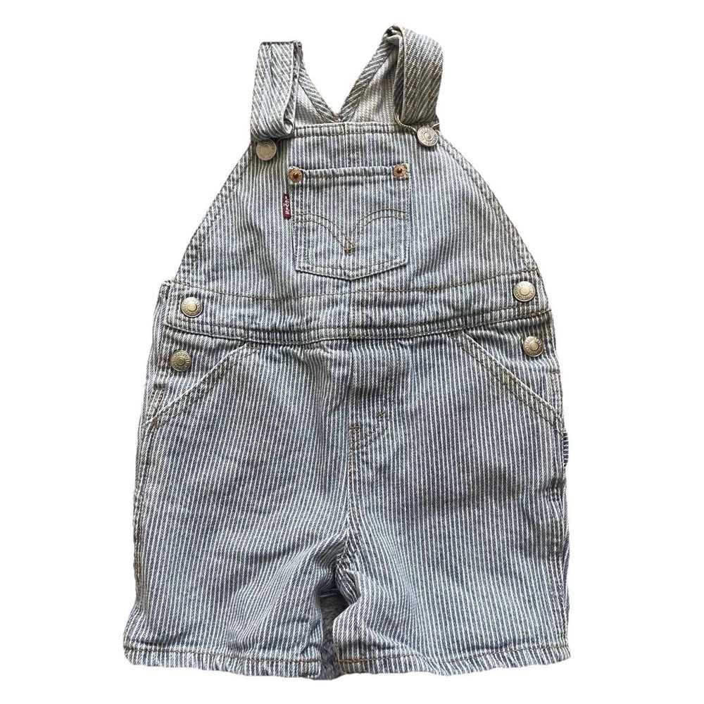 Levis 24 Months Boys Pin Stripe Engineer Train Overalls Snap Closure